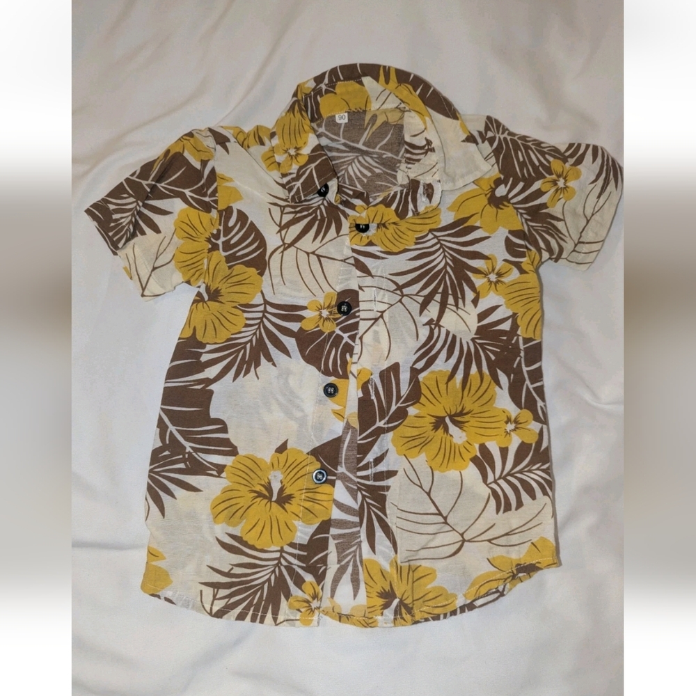 Tropical Floral Kids Shirt - Brown and Yellow